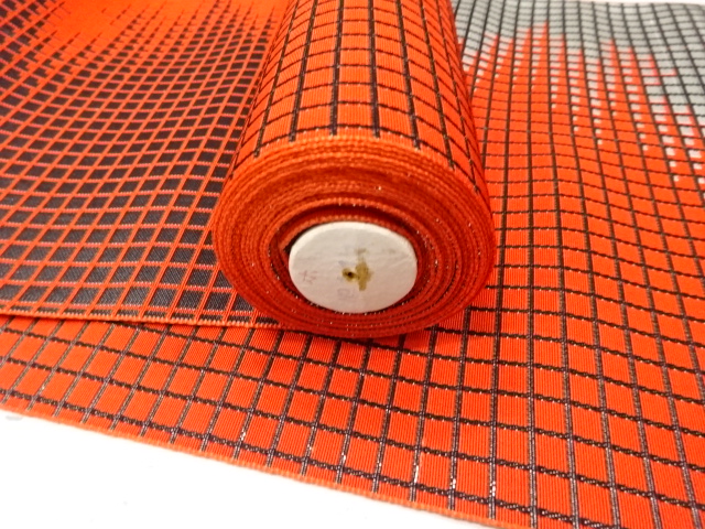  アンティーク　格子に霞模様織り出し　八寸帯地反物